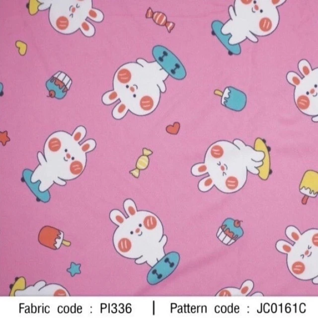 ผ้าพิมพ์กระต่ายแก้มแดง(ชมพู)