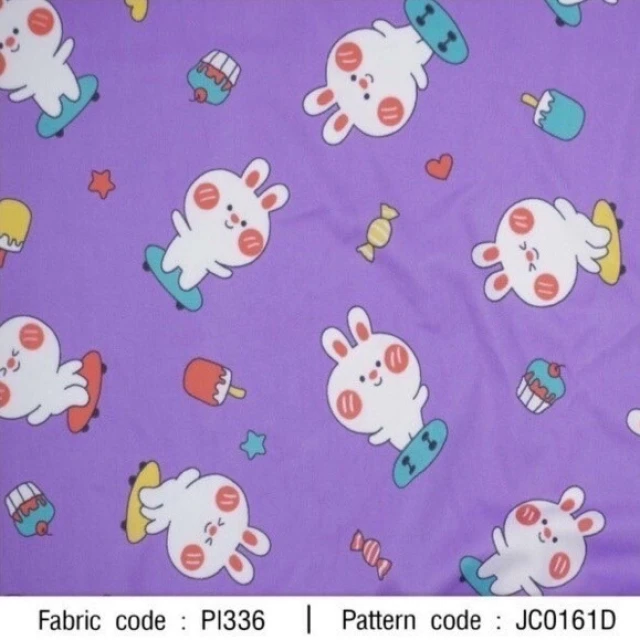 ผ้าพิมพ์กระต่ายแก้มแดง(ม่วง)