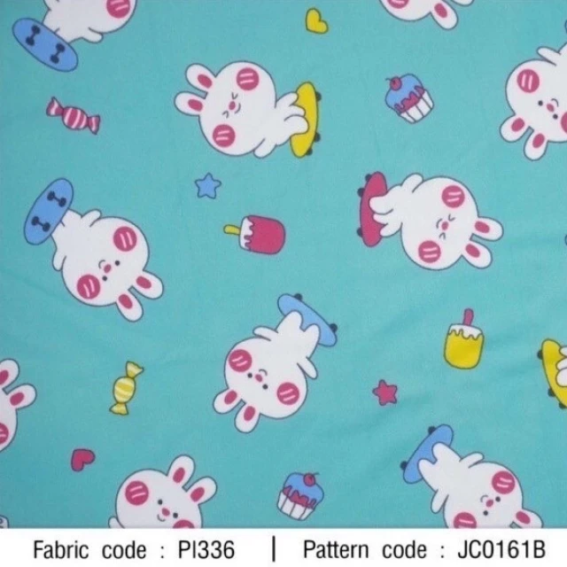 ผ้าพิมพ์กระต่ายแก้มแดง(เขียวมิ้นท์)