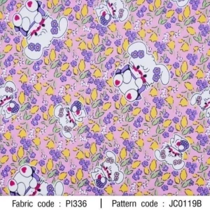 ผ้าพิมพ์กระต่ายในทุ่งดอกไม้(ชมพู) - primary
