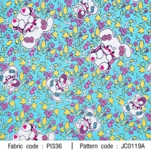 ผ้าพิมพ์กระต่ายในทุ่งดอกไม้(ฟ้า) - primary