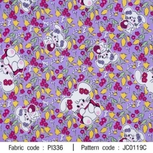 ผ้าพิมพ์กระต่ายในทุ่งดอกไม้(ม่วง) - primary