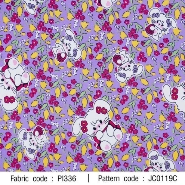 ผ้าพิมพ์กระต่ายในทุ่งดอกไม้(ม่วง)