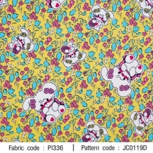 ผ้าพิมพ์กระต่ายในทุ่งดอกไม้(เหลือง) - primary