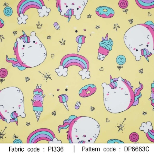 ผ้าพิมพ์ก้อนยูนิคอร์น(เหลือง)