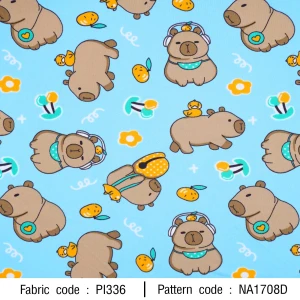 ผ้าพิมพ์คาปิบาร่าในสวนดอกไม้(ฟ้า) - primary