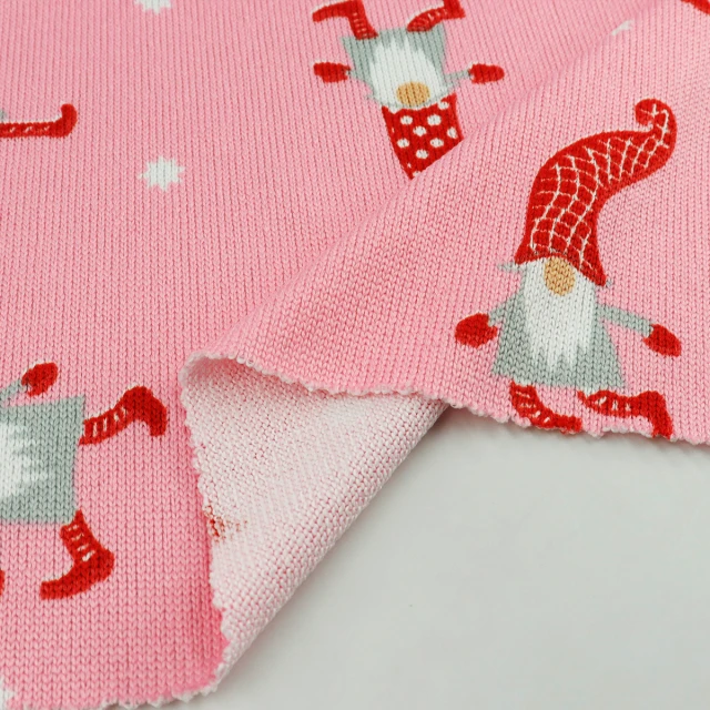 ผ้าพิมพ์ซานต้าหมวกยาว(ชมพู)