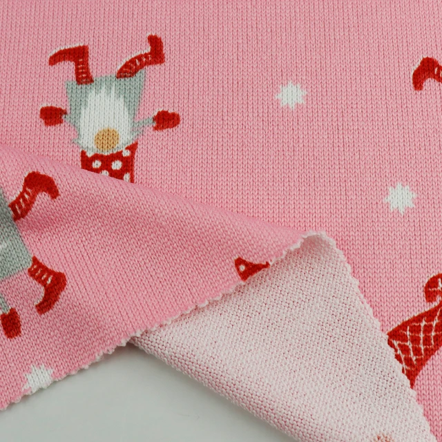 ผ้าพิมพ์ซานต้าหมวกยาว(ชมพู)