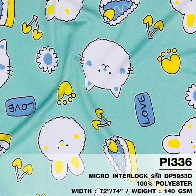 ผ้าพิมพ์ต่ายคัพเค้ก(เขียวมิ้นท์)