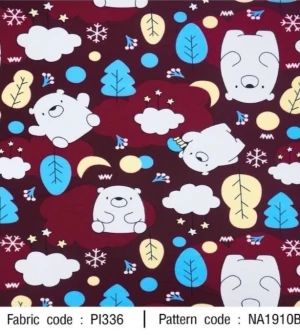 ผ้าพิมพ์น้องหมีปุยเมฆ (เลือดหมู) - primary