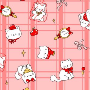 ผ้าพิมพ์น้องแมวโบว์(ชมพู) - primary