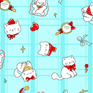 ผ้าพิมพ์น้องแมวโบว์(ฟ้า) - primary