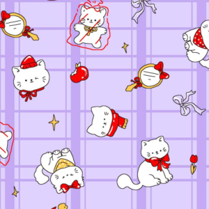 ผ้าพิมพ์น้องแมวโบว์(ม่วง) - primary