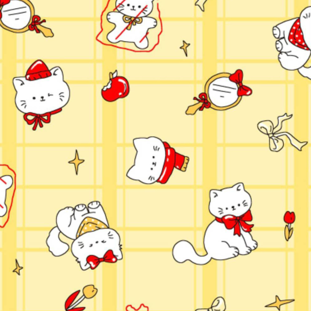 ผ้าพิมพ์น้องแมวโบว์(เหลือง)