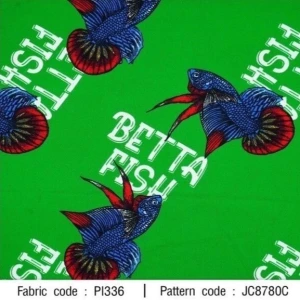 ผ้าพิมพ์ปลากัดมีขา(เขียว) - primary