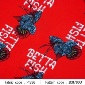 ผ้าพิมพ์ปลากัดมีขา(แดง) - primary