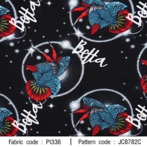 ผ้าพิมพ์ปลากัดวงกลม(เทา) - primary