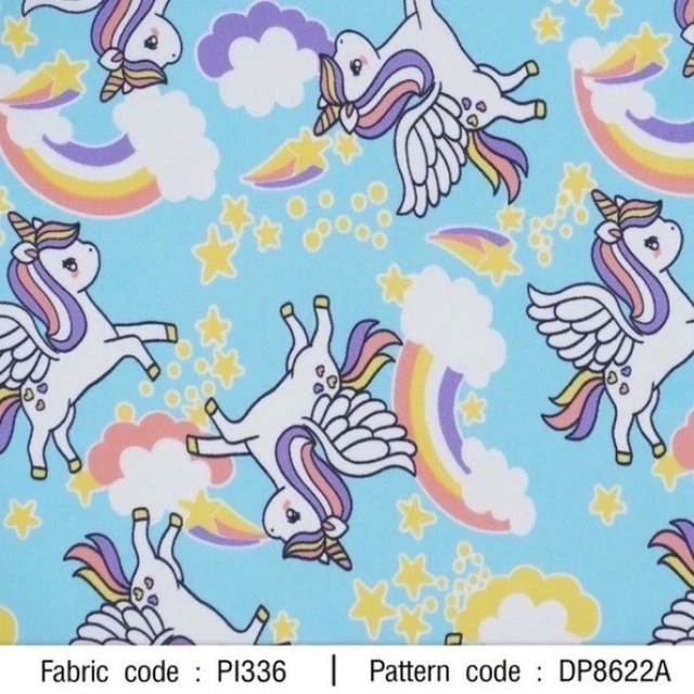 ผ้าพิมพ์ยูนิคอร์นสายรุ้ง(ฟ้า)