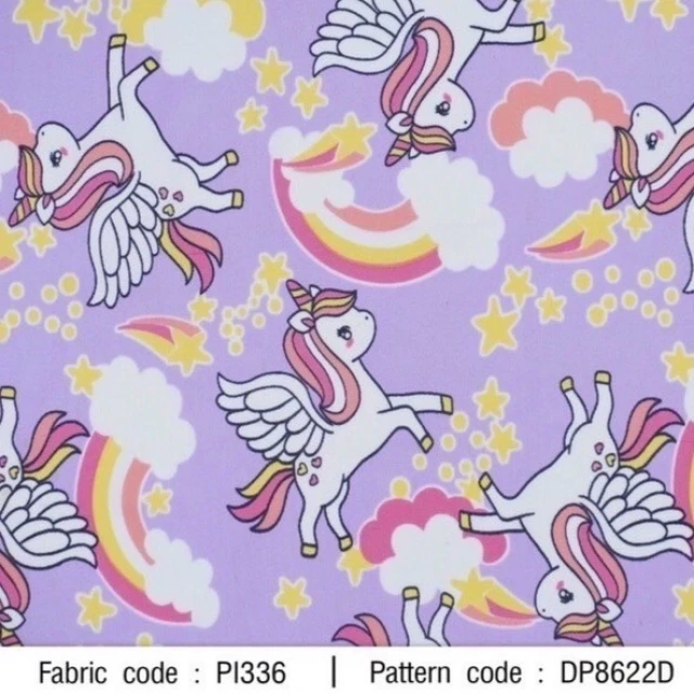 ผ้าพิมพ์ยูนิคอร์นสายรุ้ง(ม่วง)