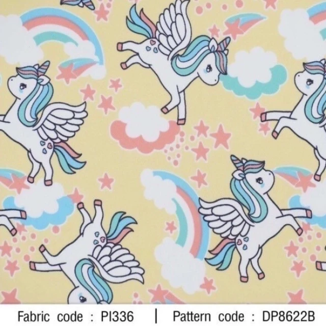 ผ้าพิมพ์ยูนิคอร์นสายรุ้ง(เหลือง)