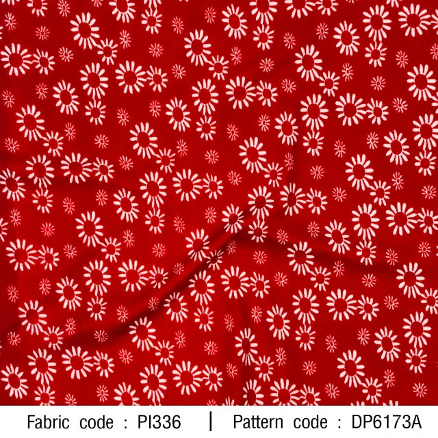 ผ้าพิมพ์ลายดอกขาว(แดง)