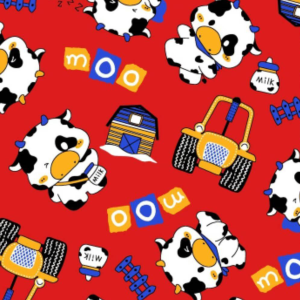 ผ้าพิมพ์วัวร่าเริง(แดง) - primary