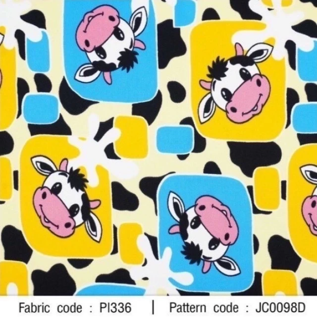 ผ้าพิมพ์วัวสี่เหลี่ยม(เหลืองมัสตาร์ด)