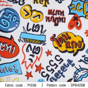 ผ้าพิมพ์ศัพท์วัยรุ่น(ขาว-แดงฟ้า) - primary