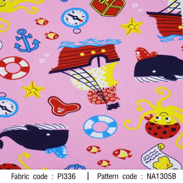 ผ้าพิมพ์สมบัติทะเล(ชมพู)