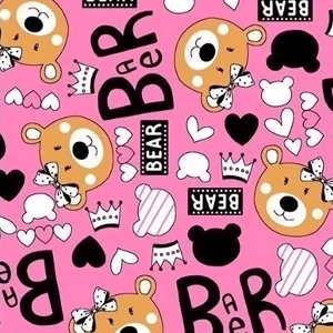 ผ้าพิมพ์หมีติดโบว์(ชมพู) - primary