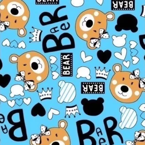 ผ้าพิมพ์หมีติดโบว์(ฟ้า) - primary