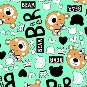 ผ้าพิมพ์หมีติดโบว์(เขียวมิ้นท์) - primary