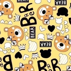 ผ้าพิมพ์หมีติดโบว์(เหลือง) - primary