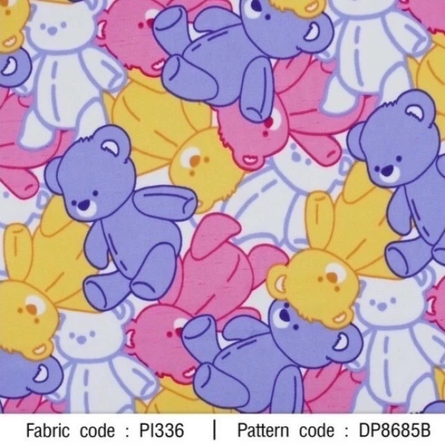 ผ้าพิมพ์หมีพาสเทล(ม่วงเหลือง)