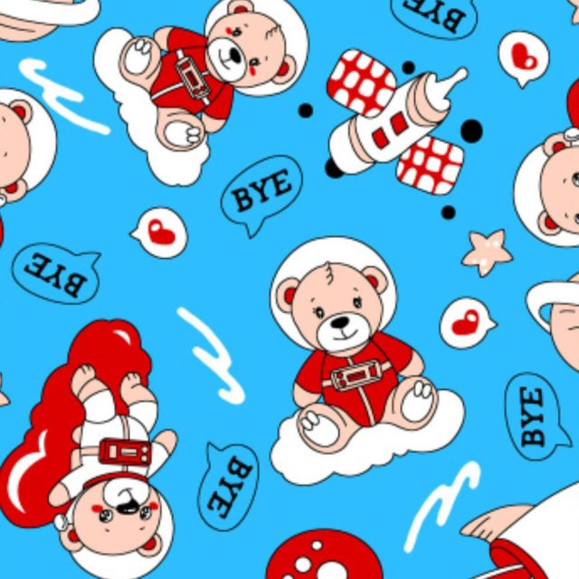 ผ้าพิมพ์หมีอวกาศ(ฟ้า)