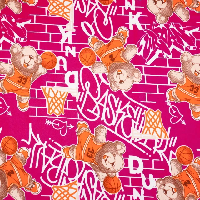 ผ้าพิมพ์หมีเล่นบาส(ชมพู)