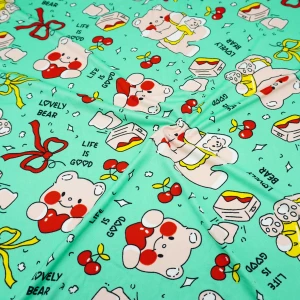 ผ้าพิมพ์หมีแก้มแดง(เขียว) - primary