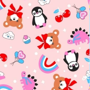 ผ้าพิมพ์หมีโบว์จุด(ชมพู)