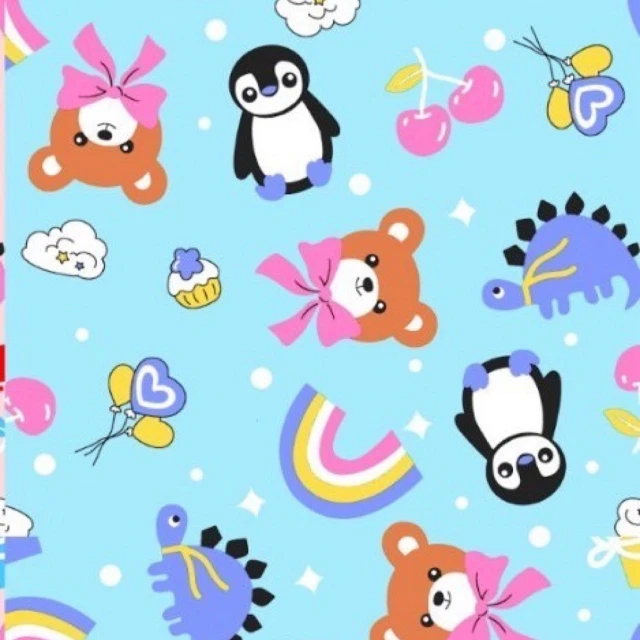 ผ้าพิมพ์หมีโบว์จุด(ฟ้า)