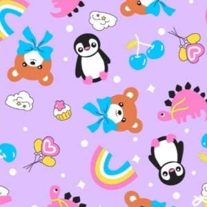 ผ้าพิมพ์หมีโบว์จุด(ม่วง)