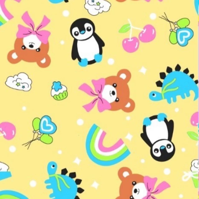 ผ้าพิมพ์หมีโบว์จุด(เหลือง)