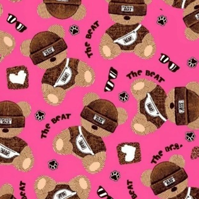 ผ้าพิมพ์หมีไหมพรม(ชมพู)