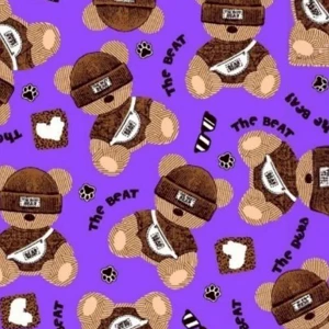 ผ้าพิมพ์หมีไหมพรม(ม่วง) - primary