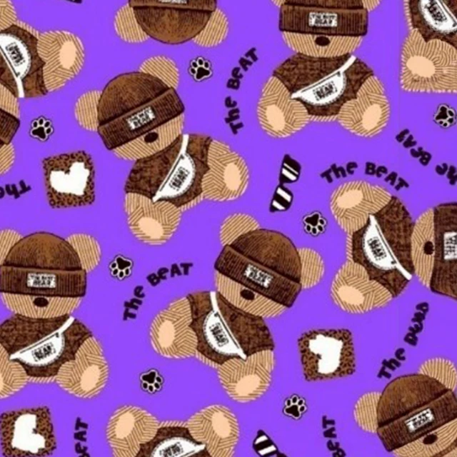 ผ้าพิมพ์หมีไหมพรม(ม่วง)