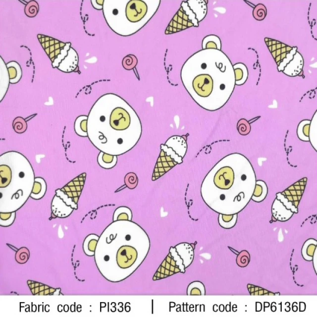 ผ้าพิมพ์หมีไอติม(ม่วง)