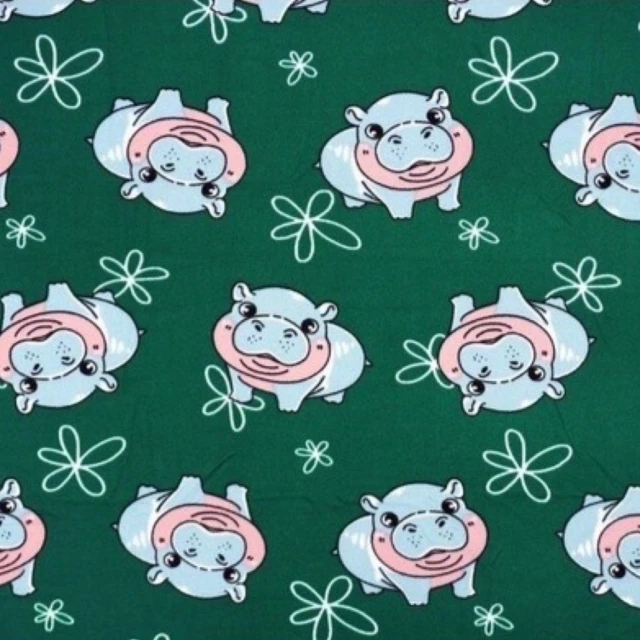 ผ้าพิมพ์ฮิปโปดอกไม้(เขียว)