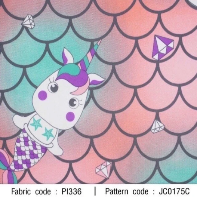 ผ้าพิมพ์เกล็ดนางเงือกยูนิคอร์น(ชมพูฟ้า)