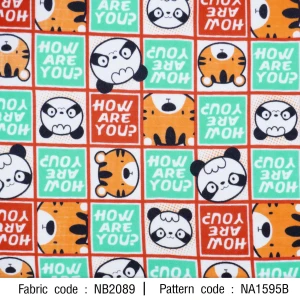 ผ้าพิมพ์เสือแพนด้า(แดงเขียวมิ้นท์)