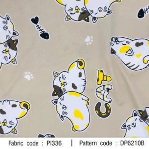 ผ้าพิมพ์แมวก้างปลา(ครีม) - primary