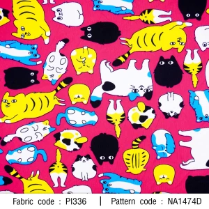 ผ้าพิมพ์แมวทะเล้น(ชมพูเข้ม) - primary